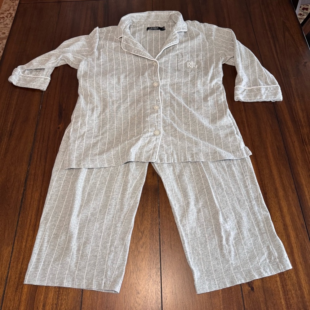 Lauren Ralph‎ Lauren Black Label Women’s Knit Capri Pajama Set Size Medium Gryst - Picture 4 of 11